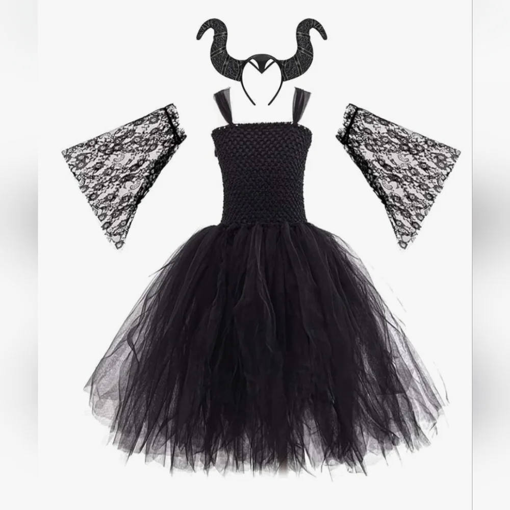 NEW Enchanting Dark Angel Queen Kid Costume Whimsigoth Goth Tutu Wings Set 2-3T